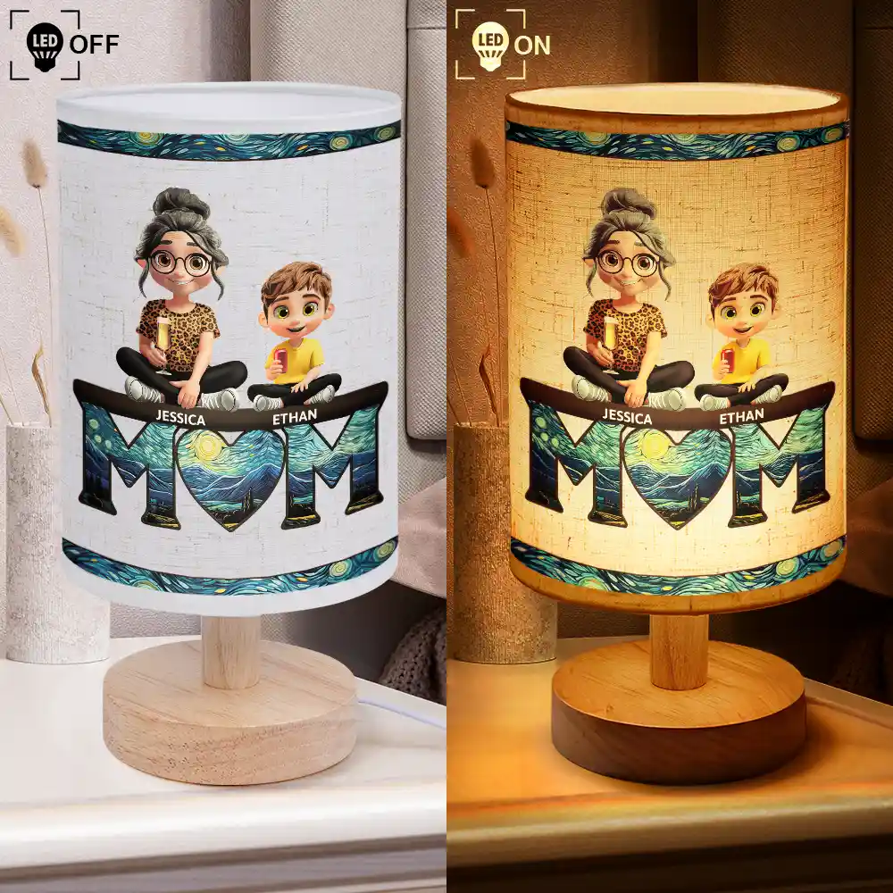 We Love You Mom 3D Cartoon Mother And Kids - Personalized Fabric Lamp - Image 4