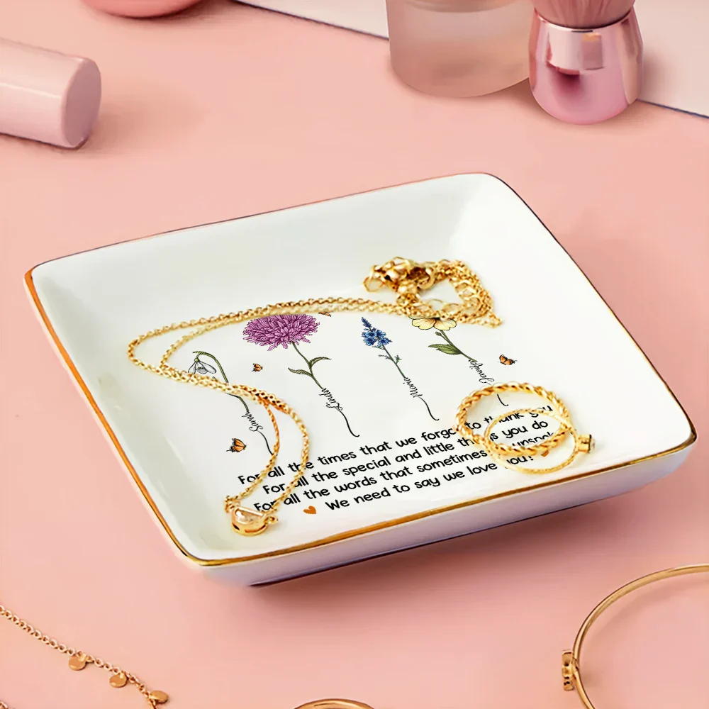 We Love You Mom Birth Flowers - Personalized Ring Dish - Image 3