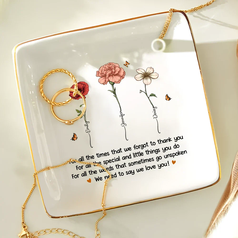 We Love You Mom Birth Flowers - Personalized Ring Dish - Image 4