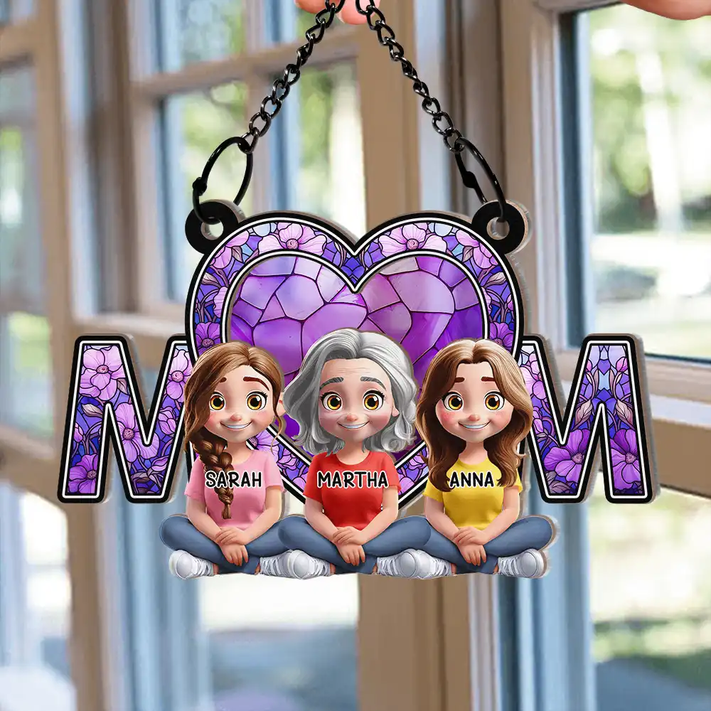 We Love You Mom Mother Daughter - Personalized Window Hanging Suncatcher Ornament - Image 2
