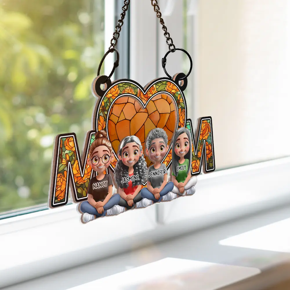 We Love You Mom Mother Daughter - Personalized Window Hanging Suncatcher Ornament - Image 3