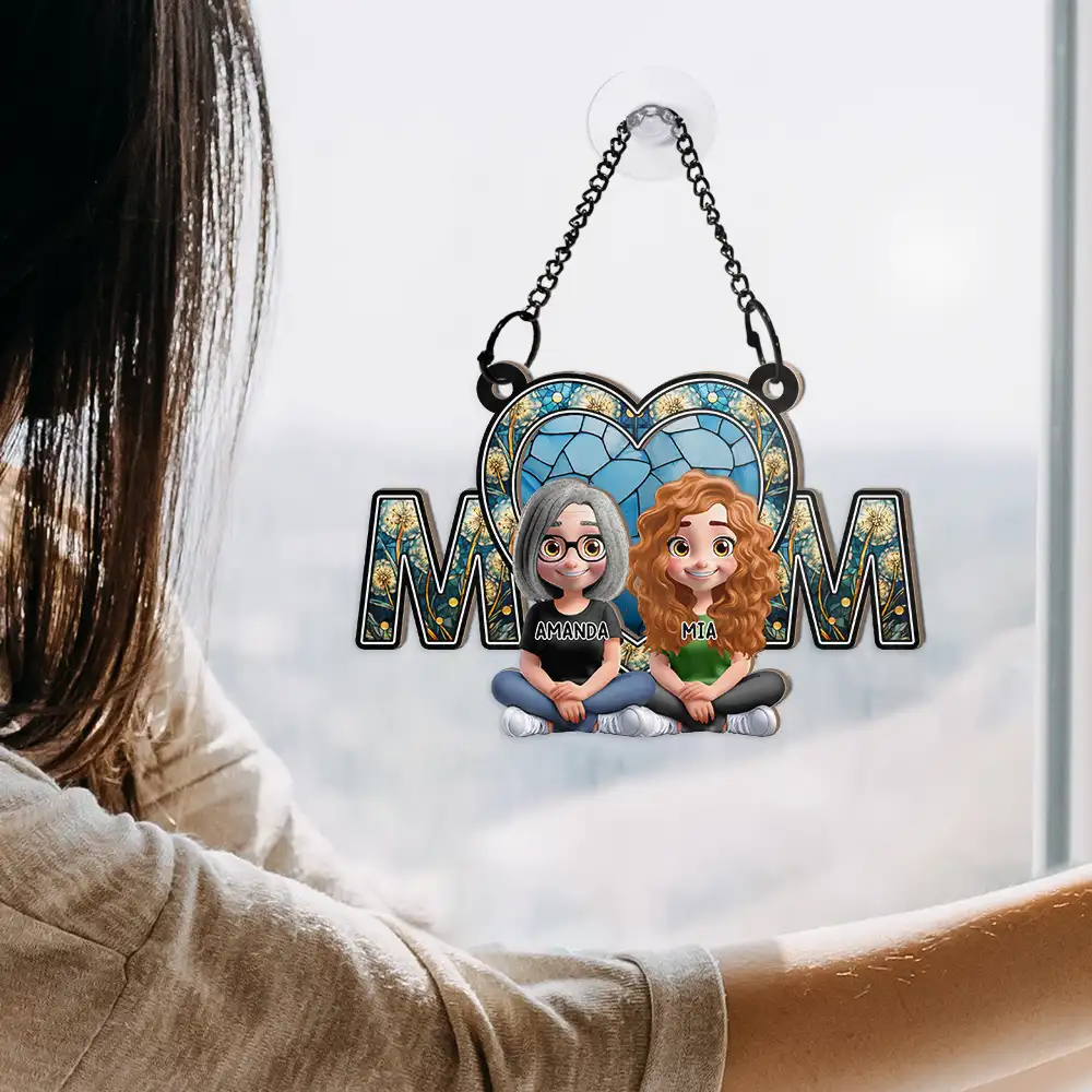 We Love You Mom Mother Daughter - Personalized Window Hanging Suncatcher Ornament - Image 4