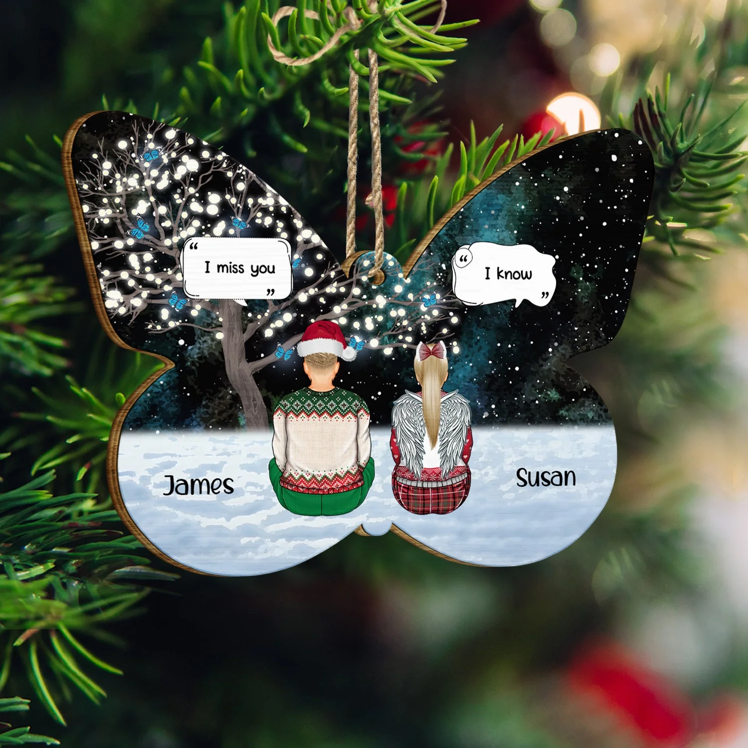 We Miss You - Christmas Memorial Grief Gift - Personalized Custom Shaped Wooden Ornament - Image 3