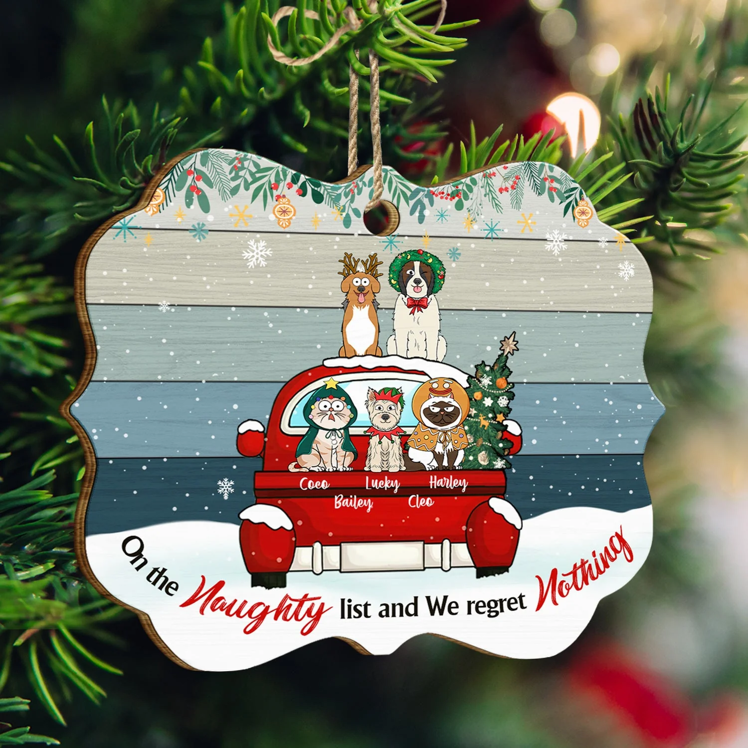 We Regret Nothing - Gift For Dog Cat Lovers - Personalized Custom Shaped Wooden Ornament - Image 3