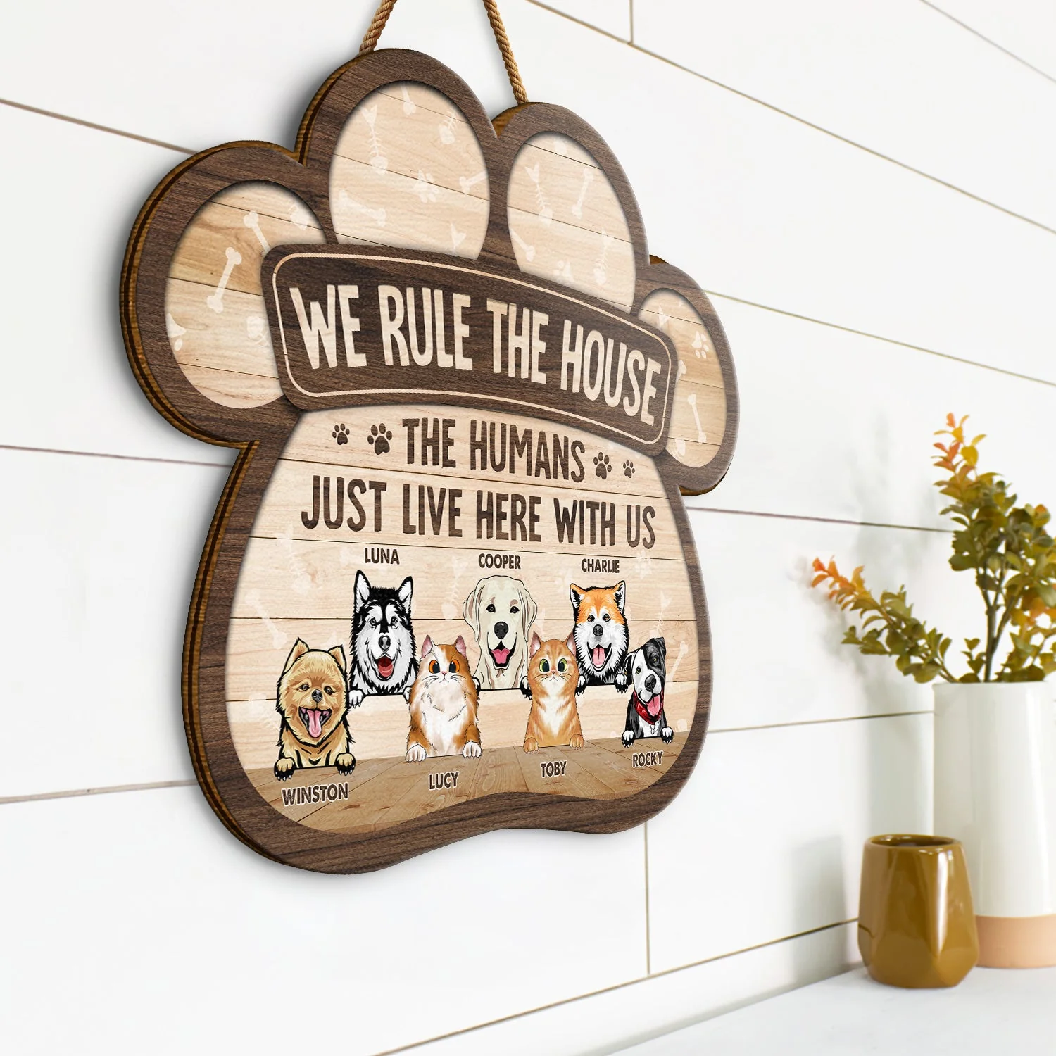 We Rule The House - Gift For Pet Lovers - Personalized Custom Shaped Wood Sign - Image 2