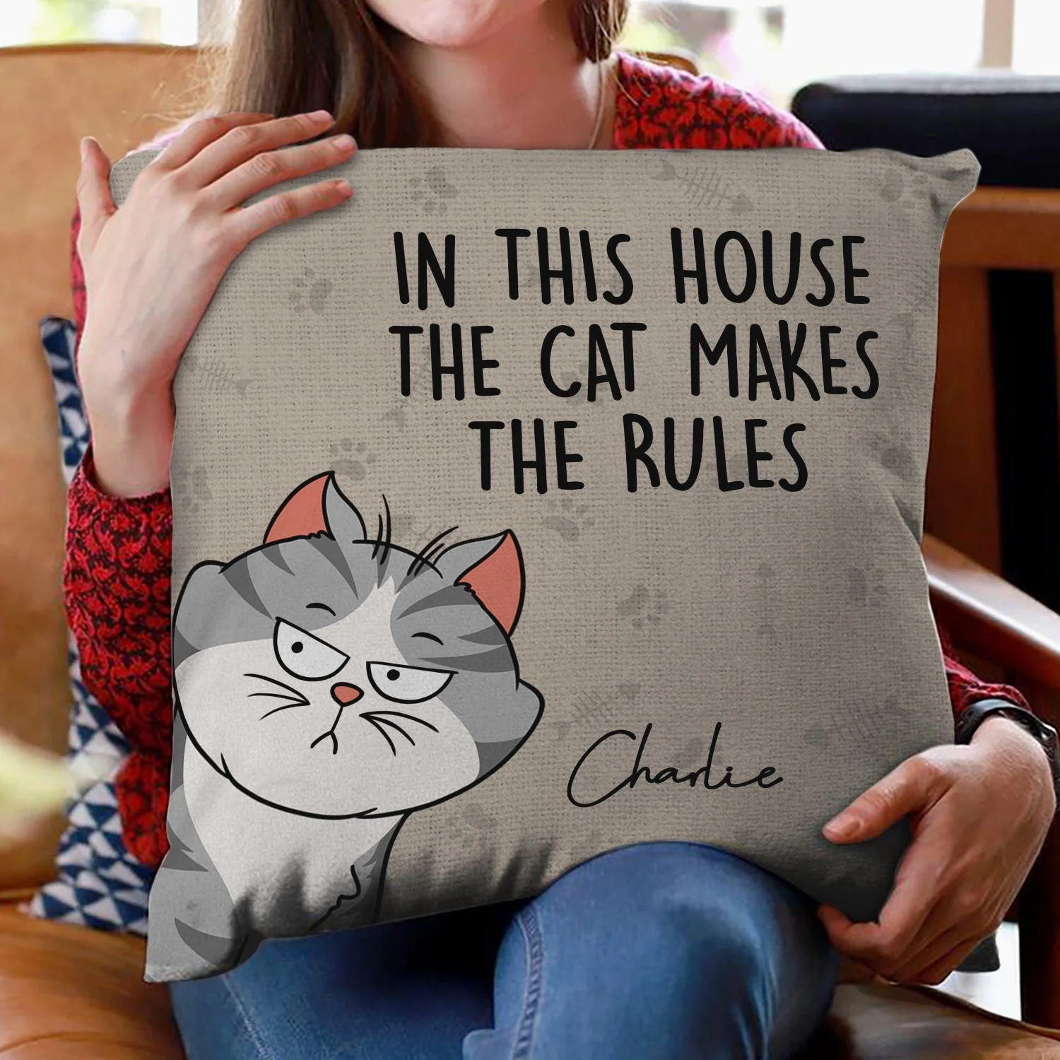We Rule The House - Home Decor, Birthday, Funny, Housewarming Gift For Cat Lovers - Personalized Pillow - Image 2