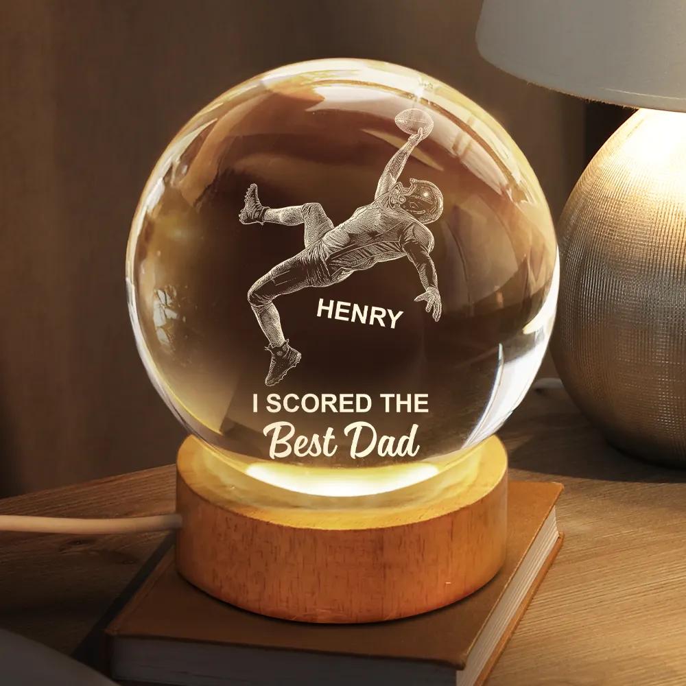 We Scored The Best Dad Papa American Football - Personalized Crystal Globe Lamp - Image 2