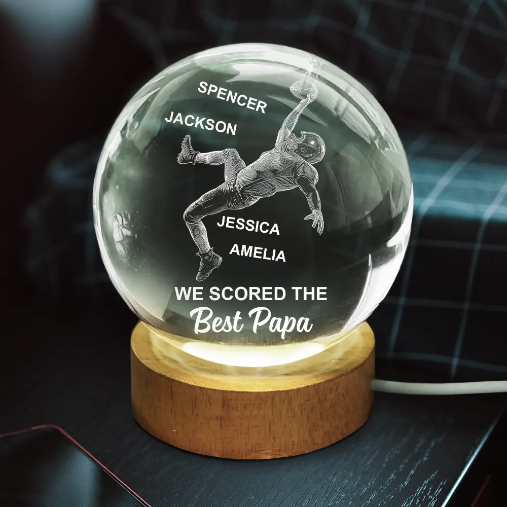 We Scored The Best Dad Papa American Football - Personalized Crystal Globe Lamp - Image 3