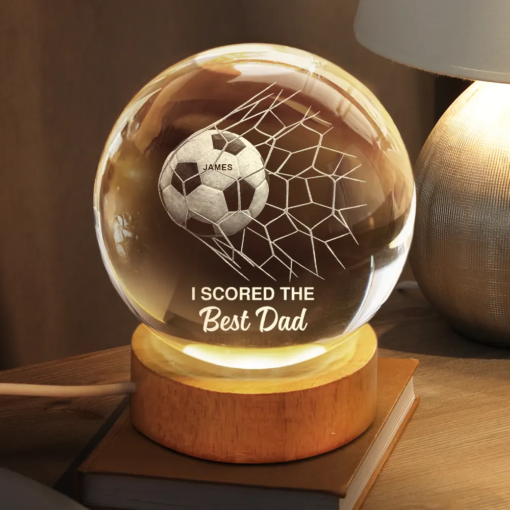 We Scored The Best Dad Papa Soccer Football - Personalized Crystal Globe Lamp - Image 2