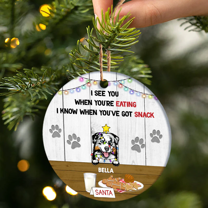 We See You When You're Eating - Christmas Gift For Dog Lovers - Personalized Custom Circle Ceramic Ornament - Image 3