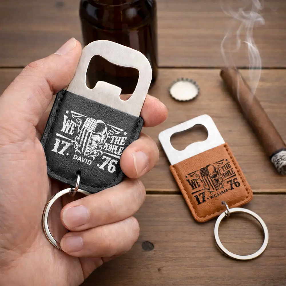 We The People America 250 Years Of Freedom - Personalized Leather Bottle Opener Keychain - Image 2