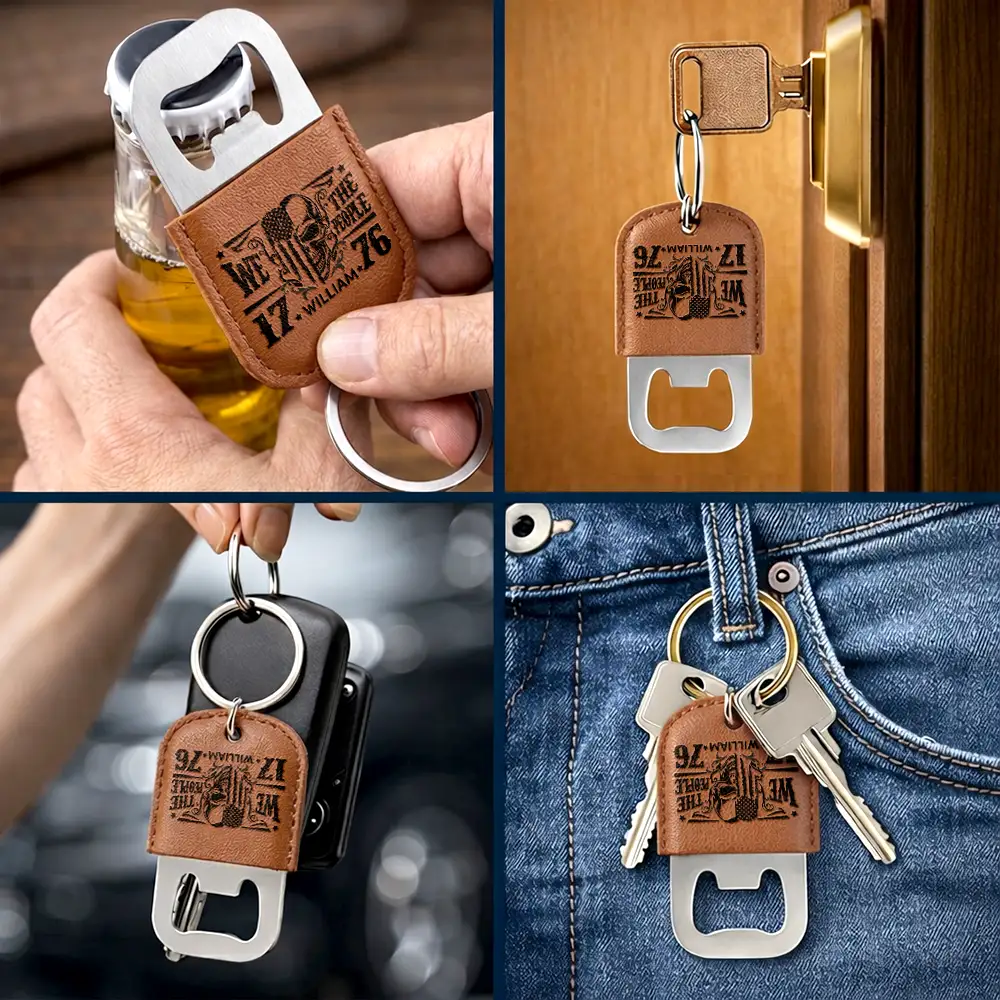We The People America 250 Years Of Freedom - Personalized Leather Bottle Opener Keychain - Image 5