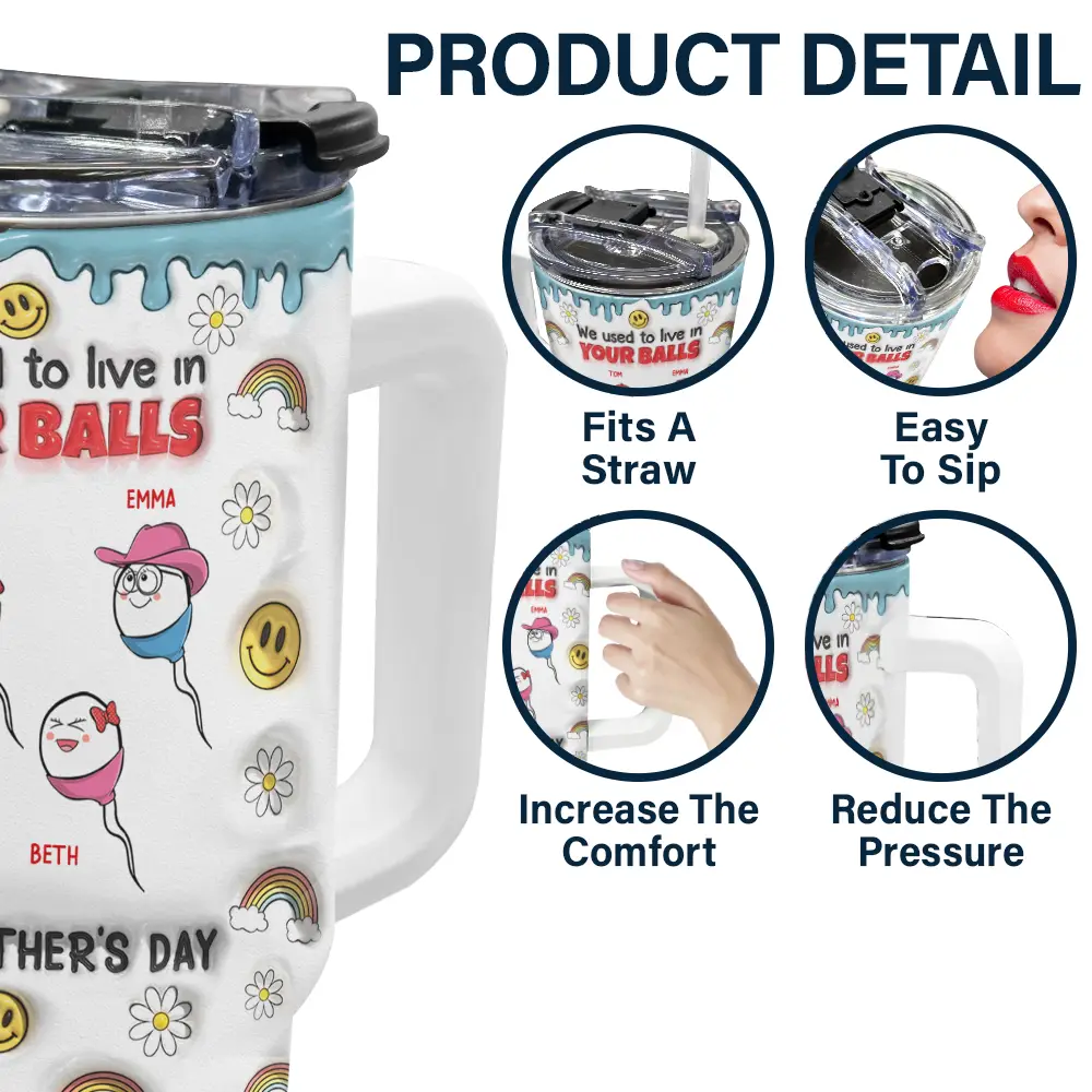 We Used To Live In Your Balls - 3D Inflated Effect Printed Tumbler, Personalized 40oz Tumbler With Straw - Image 5