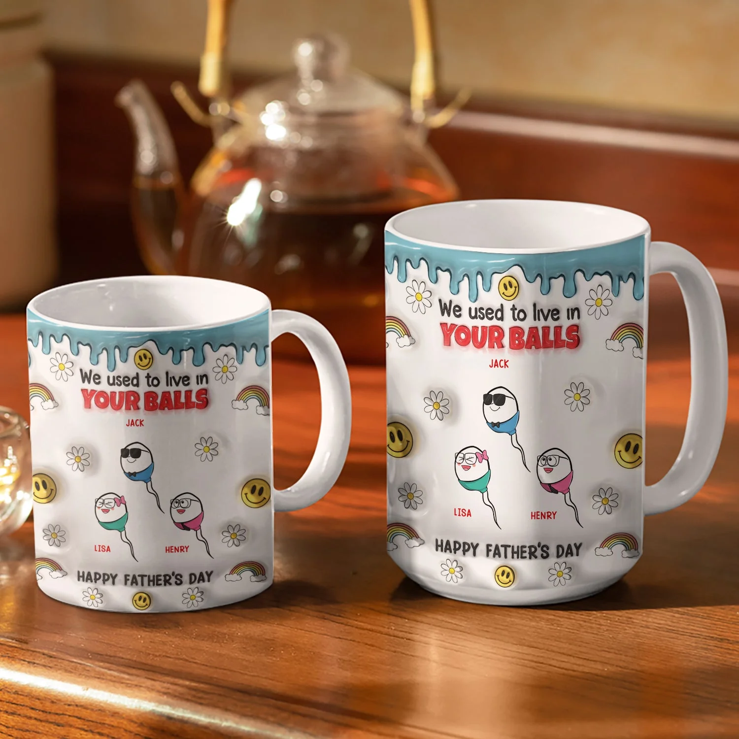 We Used To Lived In Your Balls - Gift For Fathers, Dad - 3D Inflated Effect Printed Mug, Personalized White Edge-to-Edge Mug - Image 3