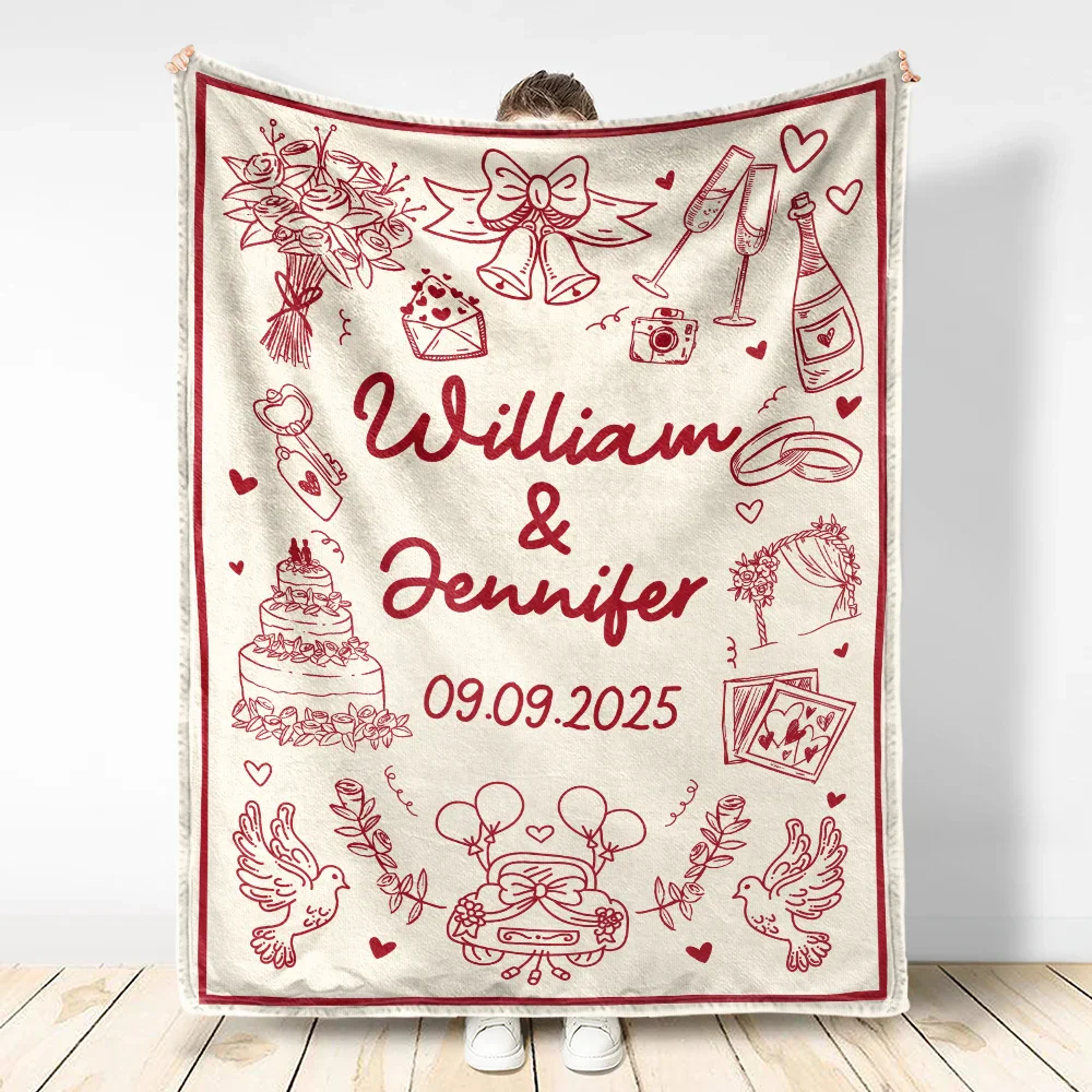 Wedding Anniversary Blanket Icon Lovely - Personalized Fleece Blanket, Sherpa Blanket - Image 3