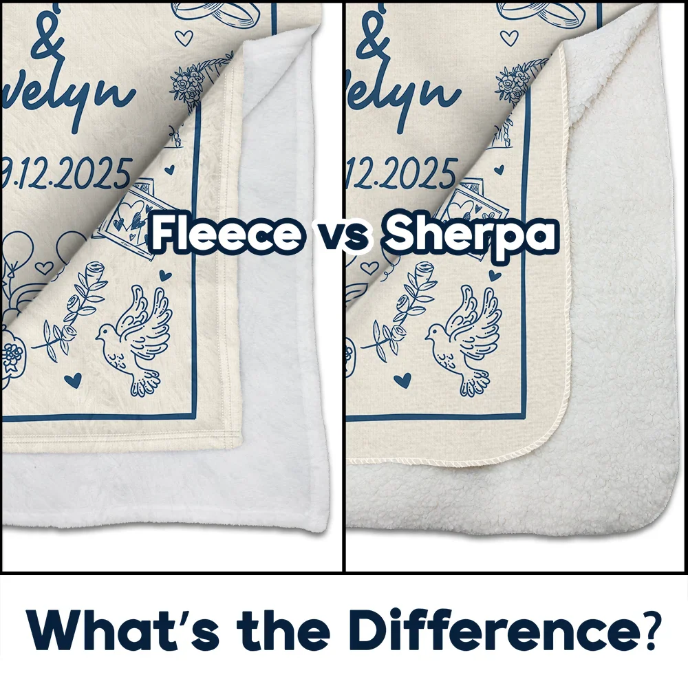 Wedding Anniversary Blanket Icon Lovely - Personalized Fleece Blanket, Sherpa Blanket - Image 4