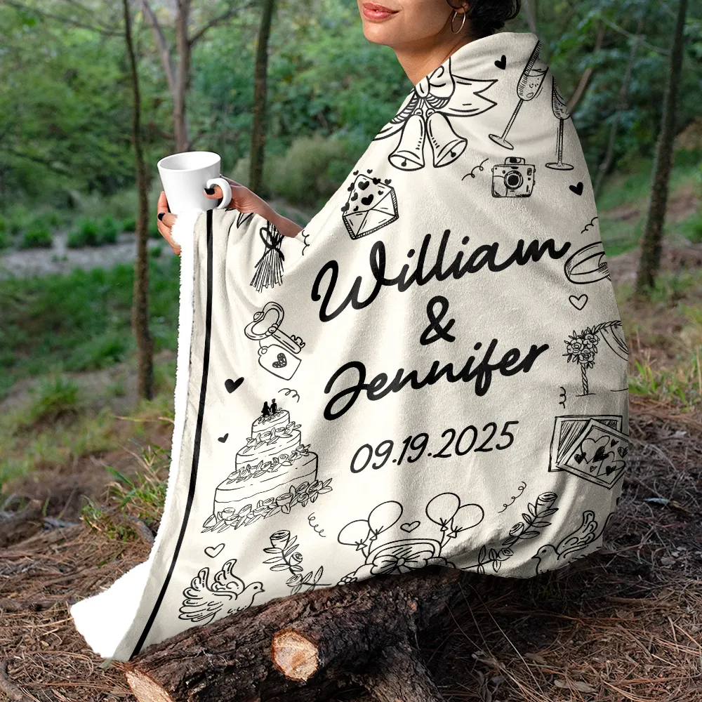 Wedding Anniversary Blanket Icon Lovely - Personalized Fleece Blanket, Sherpa Blanket - Image 5