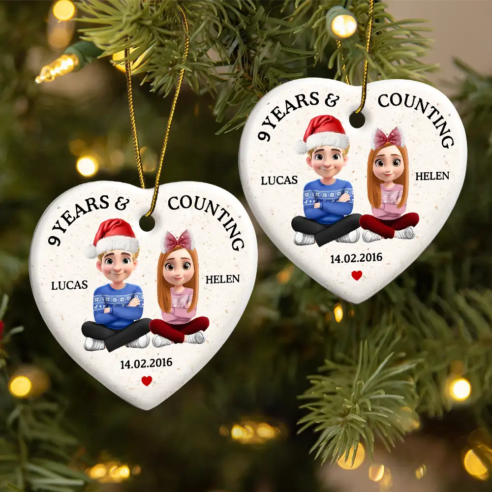 Wedding Anniversary Many Years And Couting - Personalized Heart Ceramic Ornament - Image 2