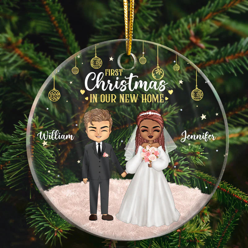 Wedding Couple First Christmas - Personalized Custom Circle Acrylic Ornament - Image 2