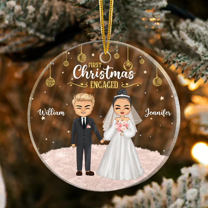 Wedding Couple First Christmas - Personalized Custom Circle Acrylic Ornament - Image 3