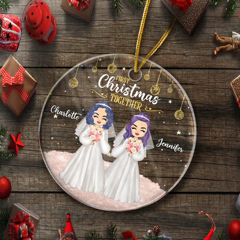 Wedding Couple First Christmas - Personalized Custom Circle Acrylic Ornament - Image 5