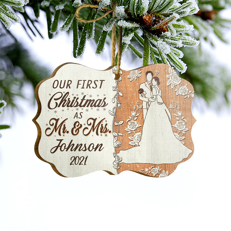 Wedding Couple Our First Christmas - Gift For Couple - Personalized Custom Wooden Ornament, Aluminum Ornament - Image 3