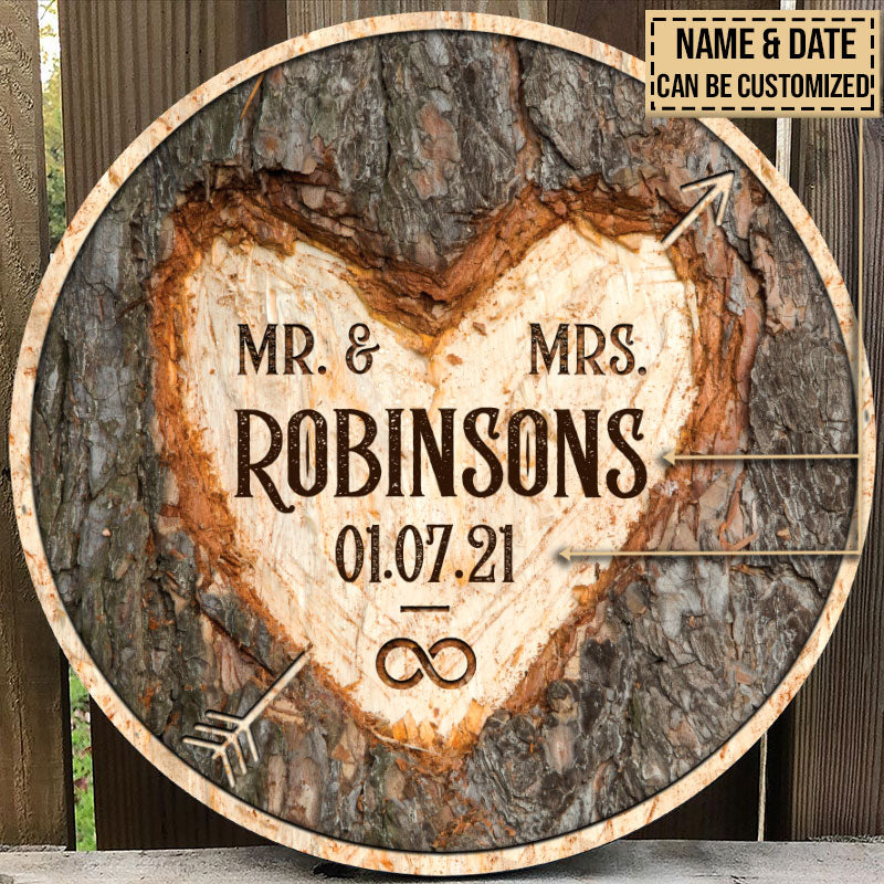 Wedding Mr & Mrs Forever Custom Wood Circle Sign - Image 2