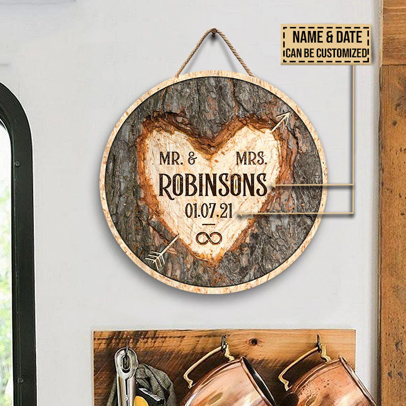 Wedding Mr & Mrs Forever Custom Wood Circle Sign - Image 4