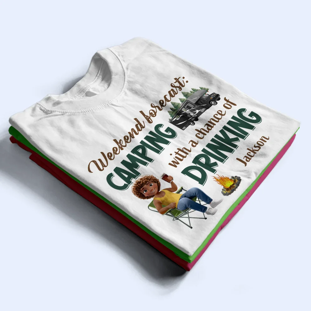 Weekend Forecast Camping And Drinking - Personalized T Shirt - Image 2