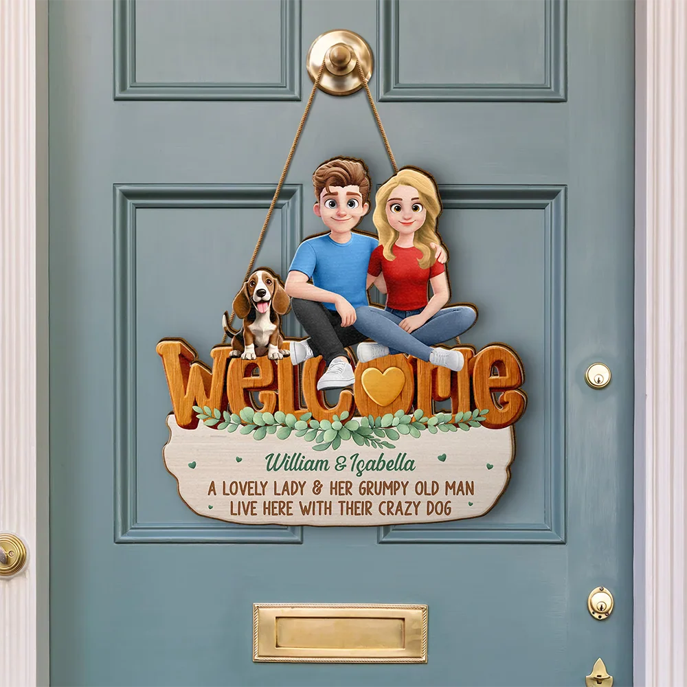 Welcome A Lovely Lady And A Grumpy Old Man Live Here 3D Effect Dog - Personalized Custom Shaped Wood Sign - Image 3
