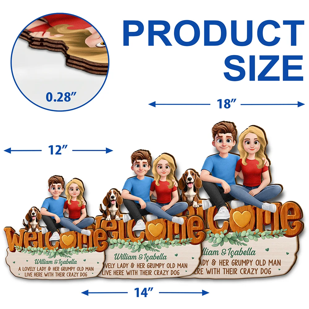 Welcome A Lovely Lady And A Grumpy Old Man Live Here 3D Effect Dog - Personalized Custom Shaped Wood Sign - Image 5