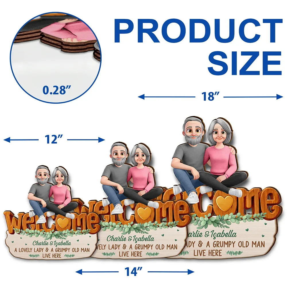 Welcome A Lovely Lady And A Grumpy Old Man Live Here 3D Effect - Personalized Custom Shaped Wood Sign - Image 5