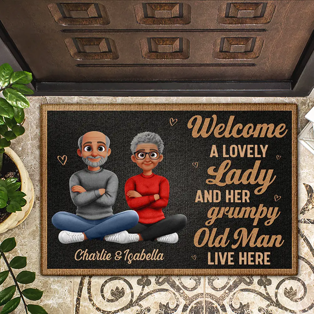 Welcome A Lovely Lady And A Grumpy Old Man Live Here 3D Effect - Personalized Doormat - Image 2