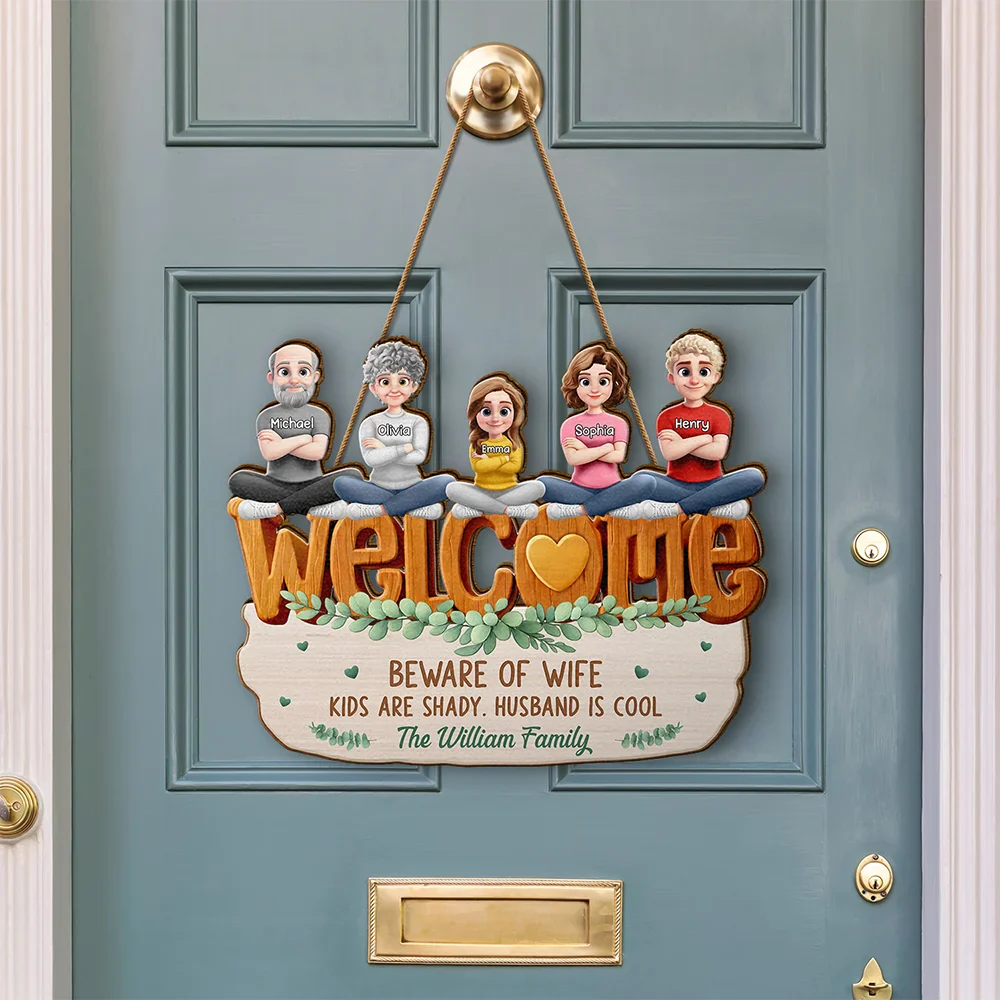 Welcome Beware Of Wife Kids Are Shady Husband Is Cool - Personalized Custom Shaped Wood Sign - Image 3