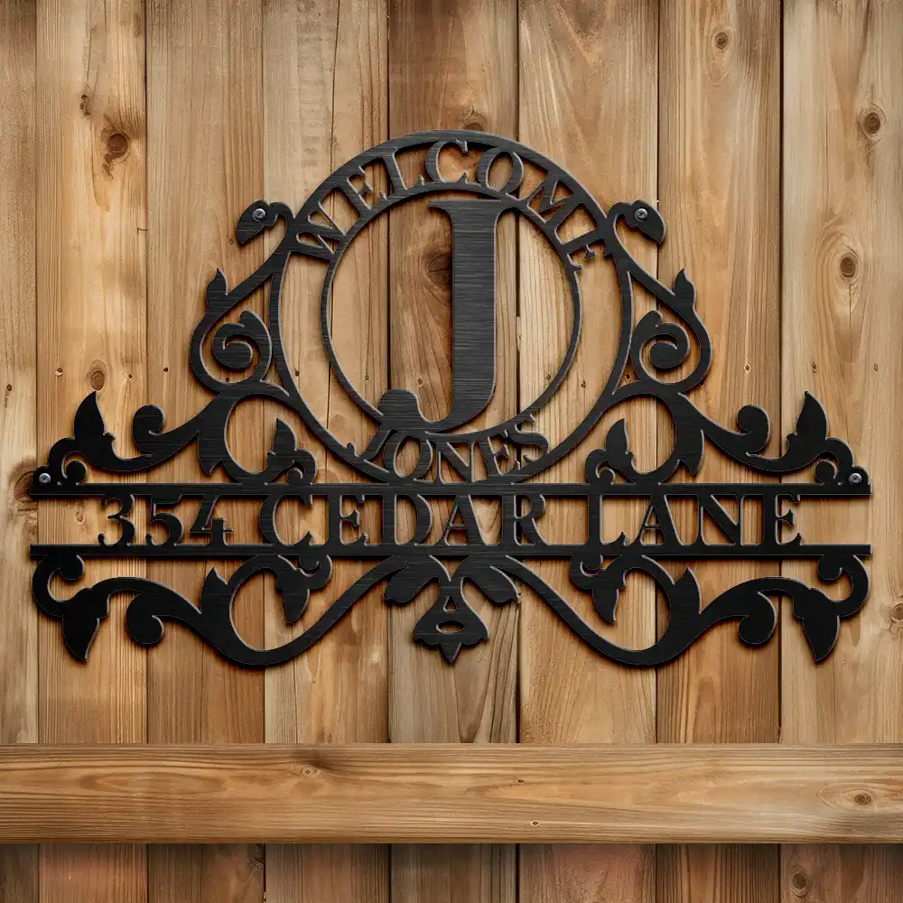 Welcome Family Name Monogram - Personalized Cutout Metal Sign - Image 2