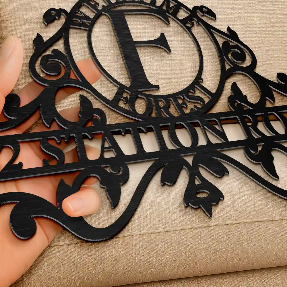 Welcome Family Name Monogram - Personalized Cutout Metal Sign - Image 3