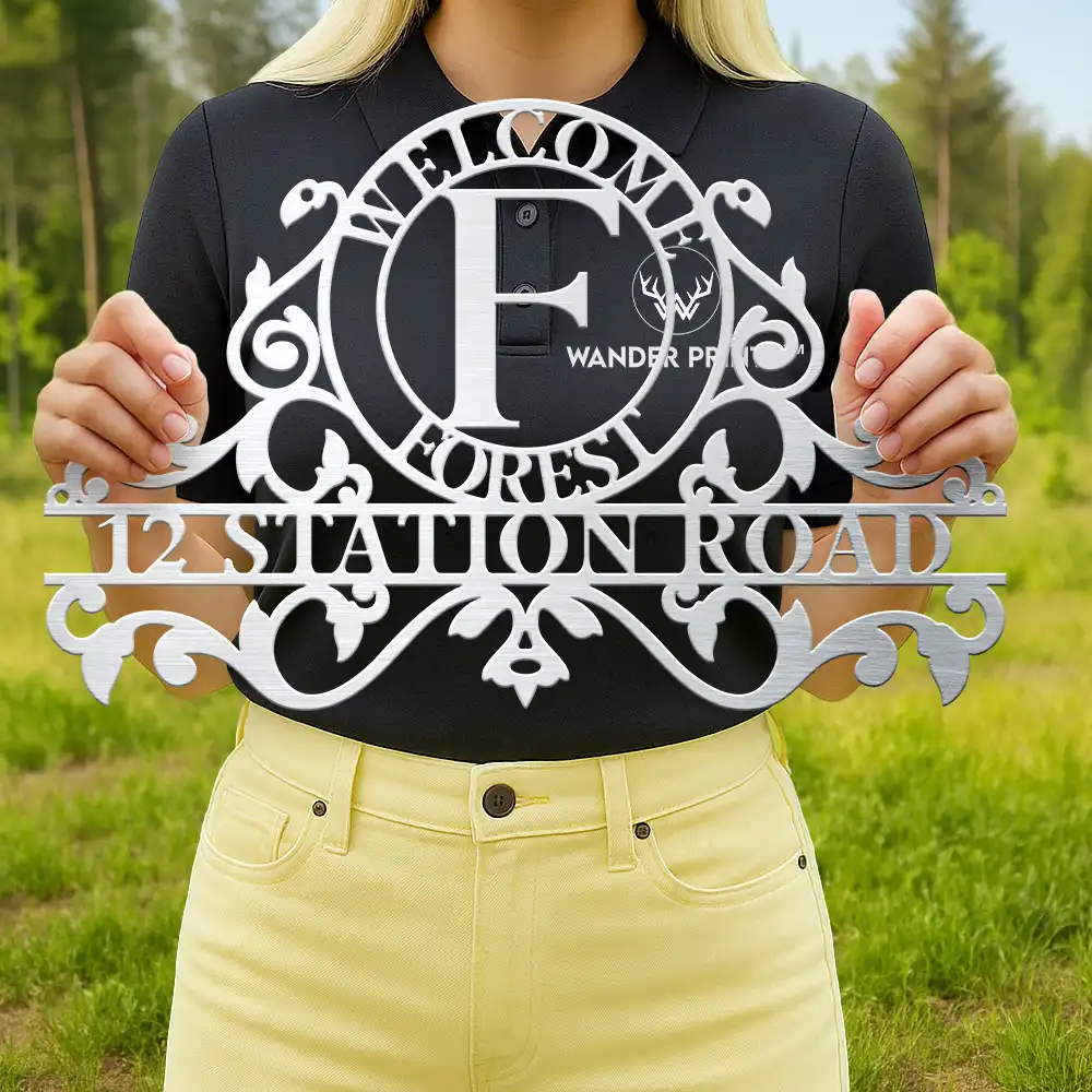 Welcome Family Name Monogram - Personalized Cutout Metal Sign - Image 4