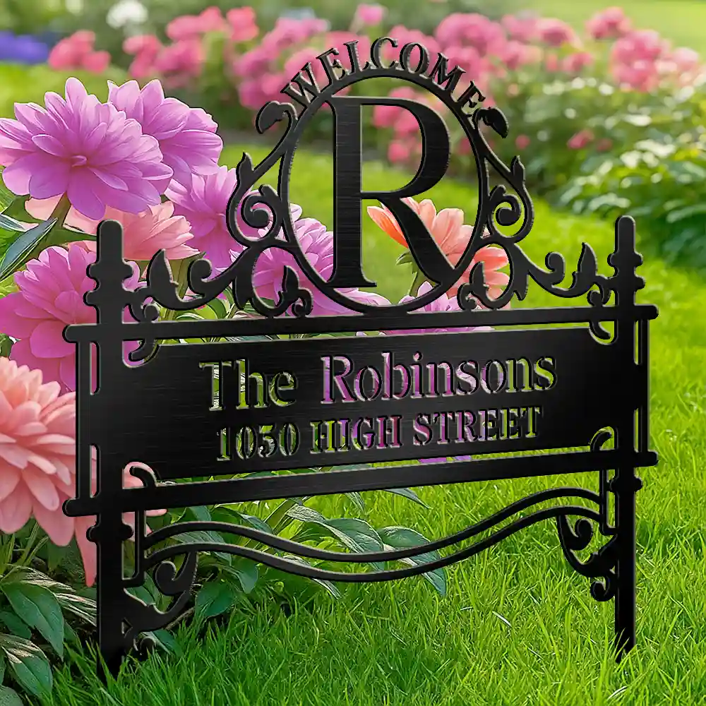 Welcome Family Name Monogram - Personalized Metal Garden Stake - Image 4