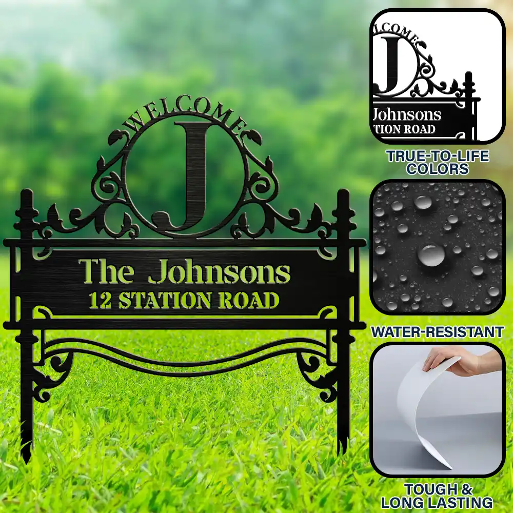 Welcome Family Name Monogram - Personalized Metal Garden Stake - Image 6