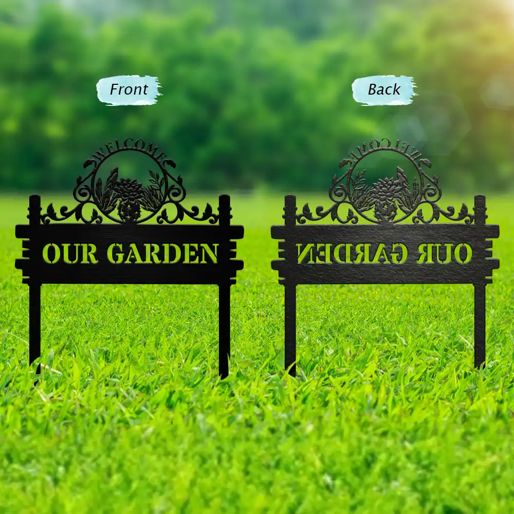 Welcome Flower Vegetable Garden - Personalized Metal Garden Stake - Image 2