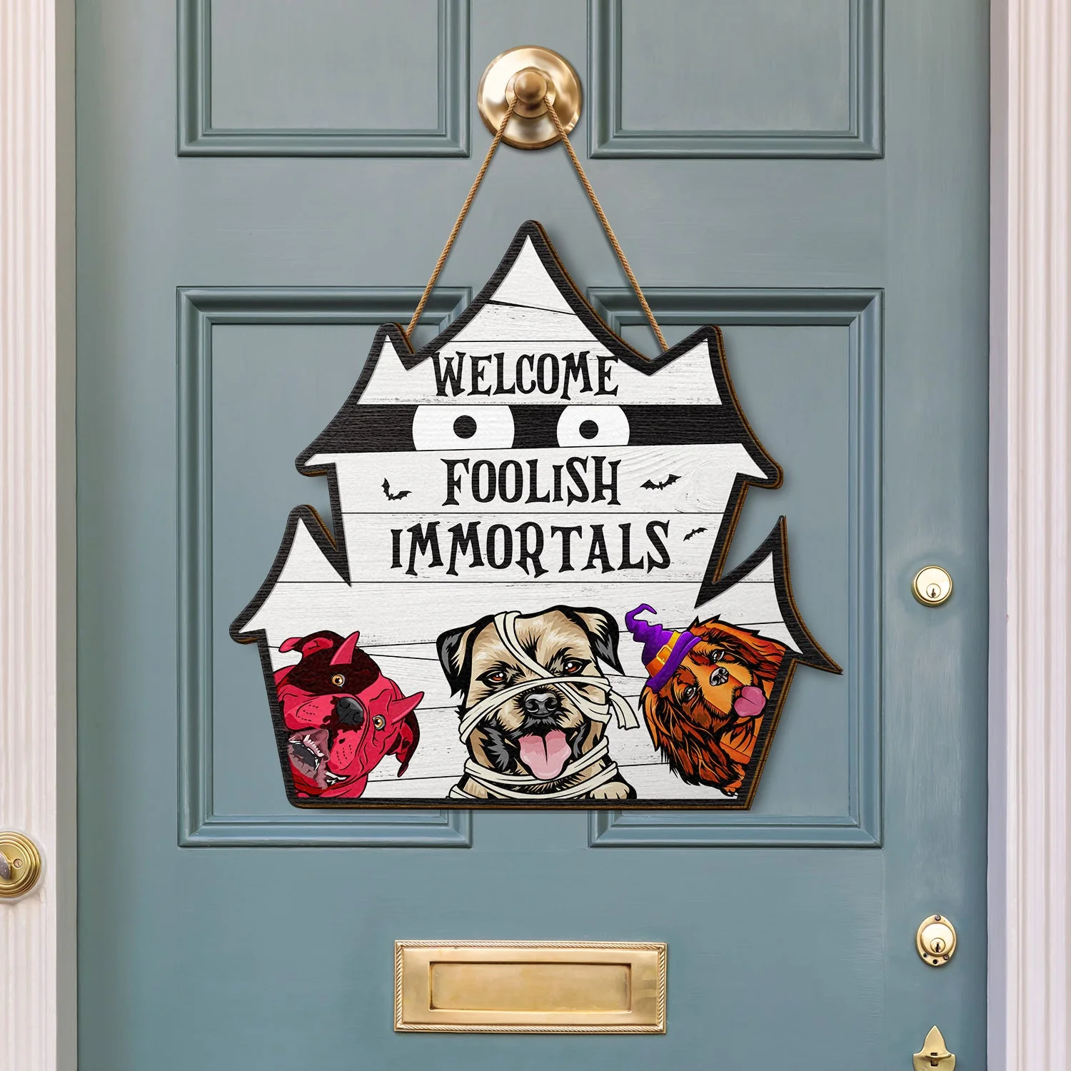 Welcome Foolish Immortals - Gift For Dog Lovers - Personalized Custom Shaped Wood Sign - Image 3