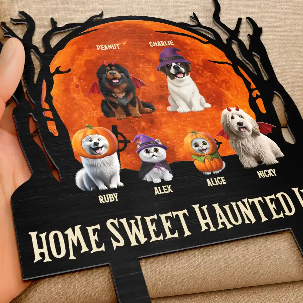 Welcome Foolish Mortals Dog Cat Halloween - Personalized Metal Garden Stake - Image 3