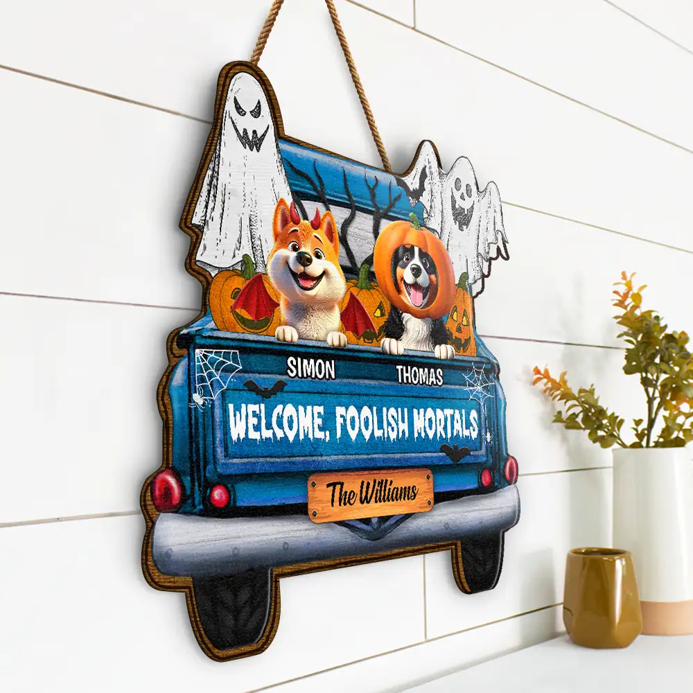 Welcome Foolish Mortals - Personalized Custom Shaped Wood Sign - Image 2