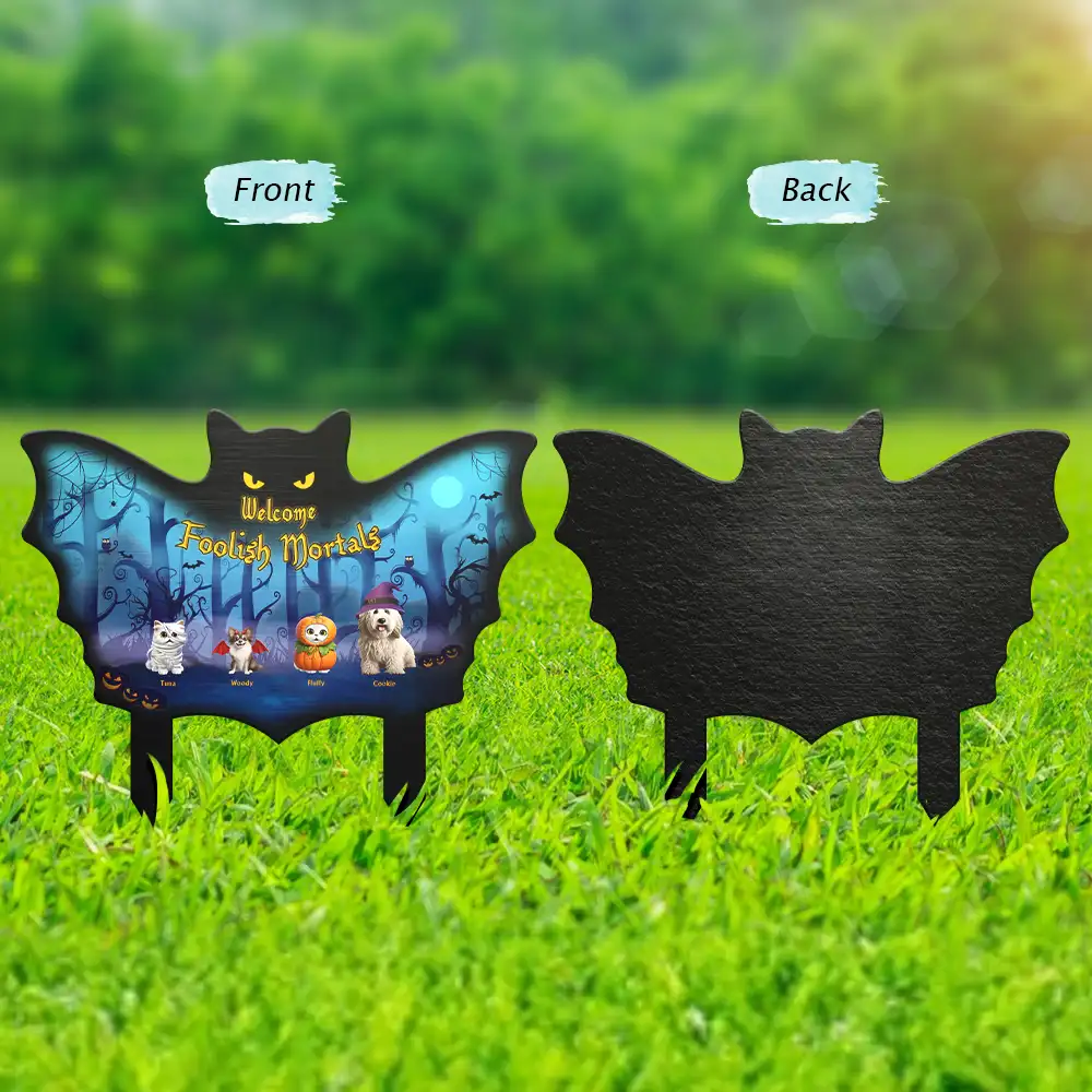 Welcome Foolish Mortals Pet Halloween - Personalized Metal Garden Stake - Image 2