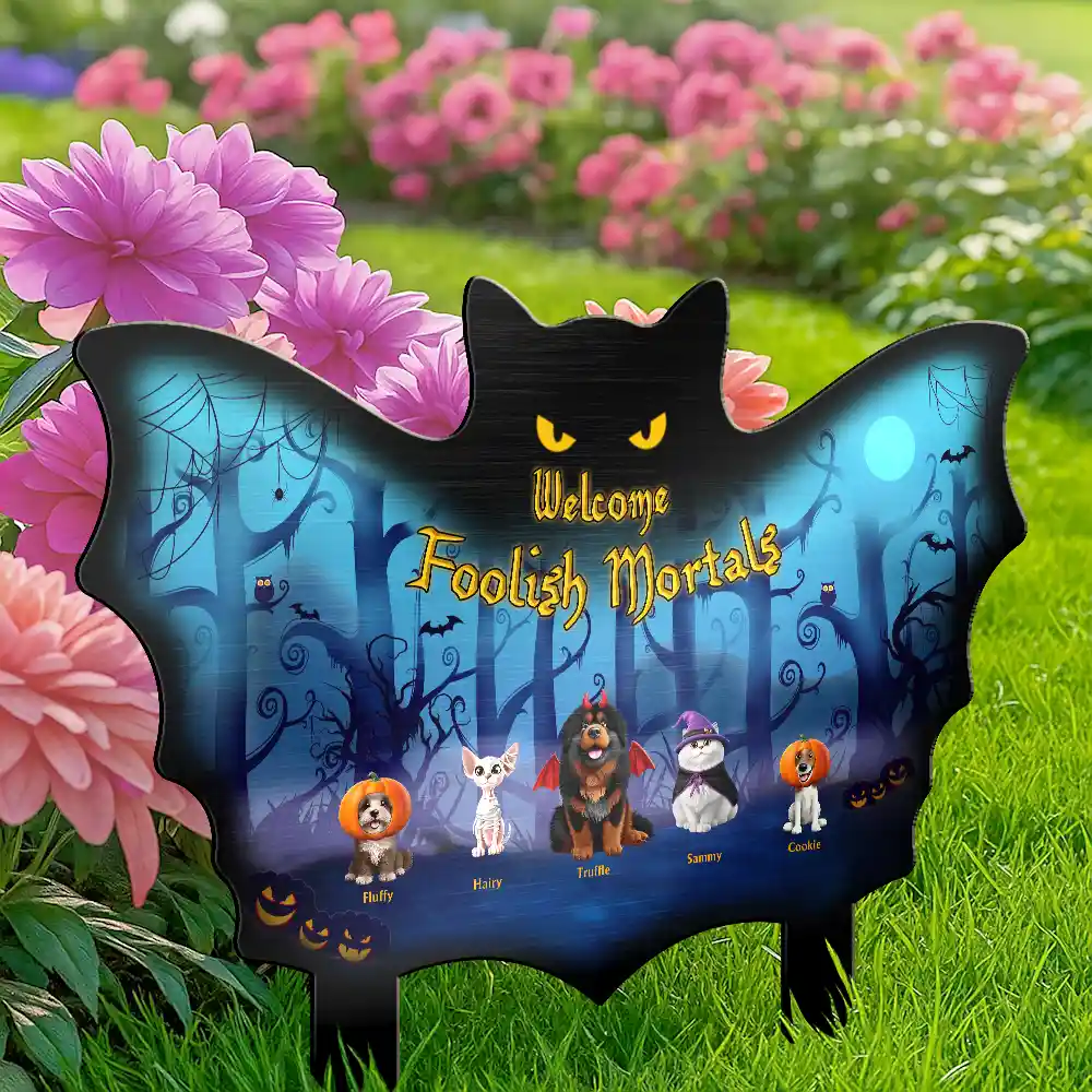Welcome Foolish Mortals Pet Halloween - Personalized Metal Garden Stake - Image 4