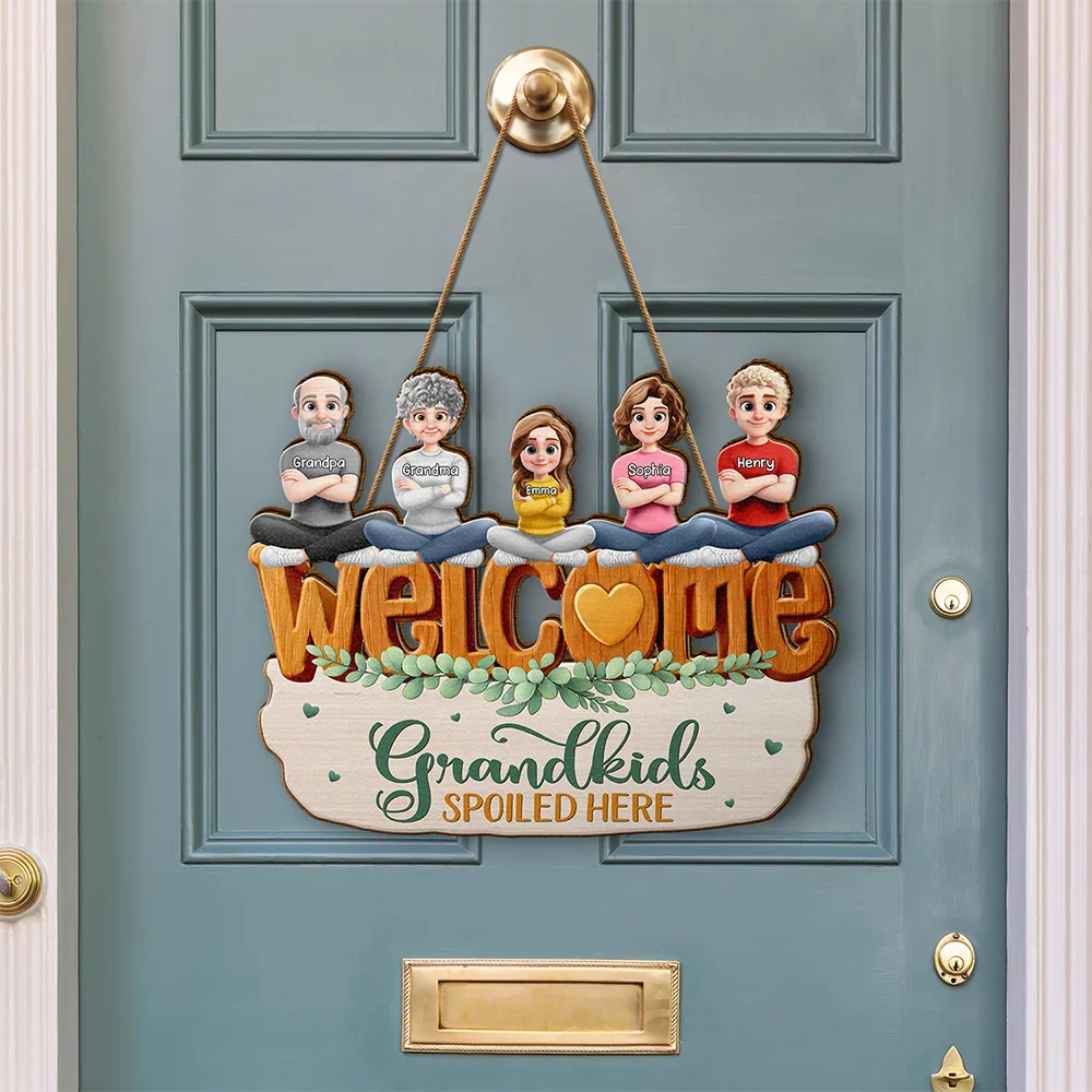 Welcome Grandkids Spoiled Here Grandparents - Personalized Custom Shaped Wood Sign - Image 3