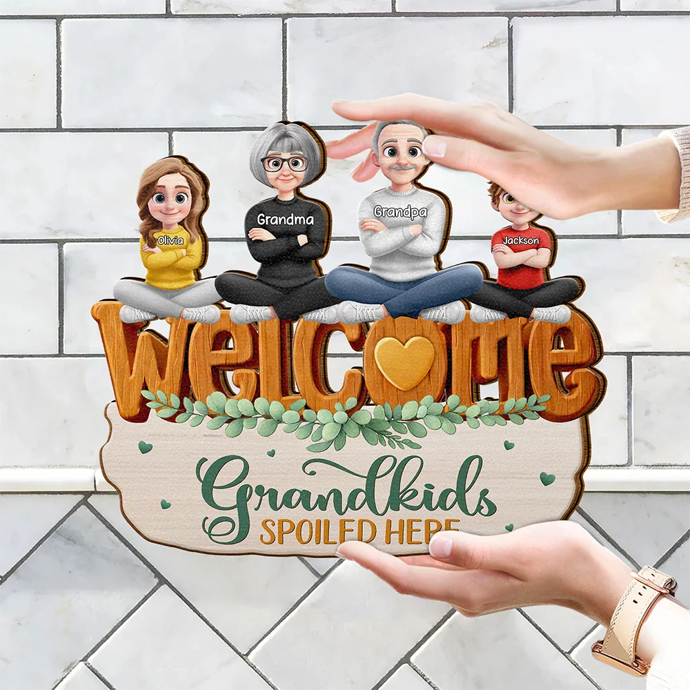 Welcome Grandkids Spoiled Here Grandparents - Personalized Custom Shaped Wood Sign - Image 4