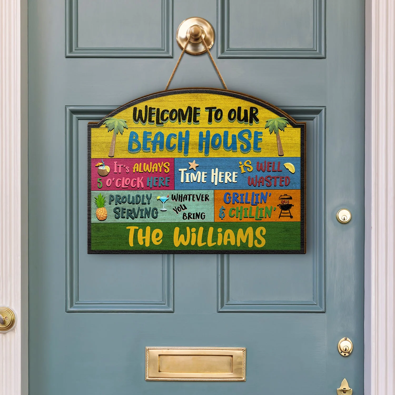 Welcome Grilling Chilling - Home Decor For Patio, Pool, Hot Tub, Deck, Shaverbahn, Bar - Personalized Custom Shaped Wood Sign - Image 3