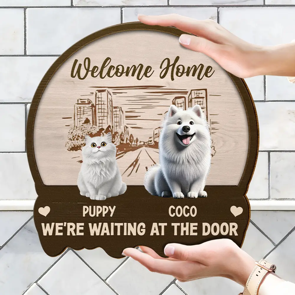 Welcome Home We're Waiting At The Door - Personalized Custom Shaped Wood Sign - Image 4