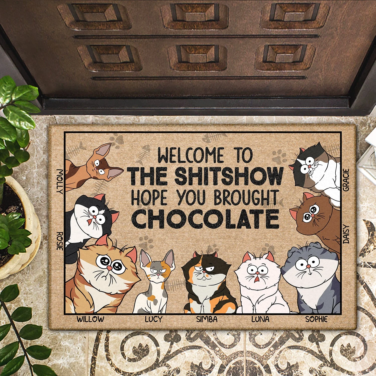 Welcome Hope You Brought Alcohol Funny Cartoon Cat - Gift For Cat Lovers - Personalized Doormat - Image 2